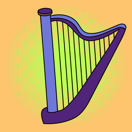 Harp pop art illustration. Beautiful style comic. Hand-drawn musical instrument.のイラスト素材