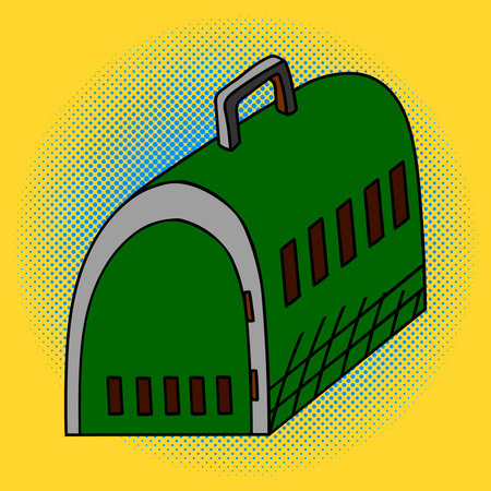 Pet travel plastic cage, isolated. Pop art vector illustration. Beautiful comic style. Hand drawnのイラスト素材