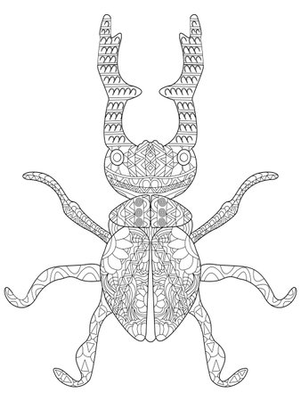 Lucanus cervus Coloring pet adult illustration. Anti-stress coloring for adults. style. Black and white insectのイラスト素材