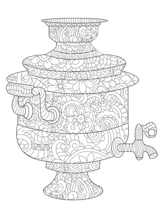 Samovar coloring book for adults vectorのイラスト素材