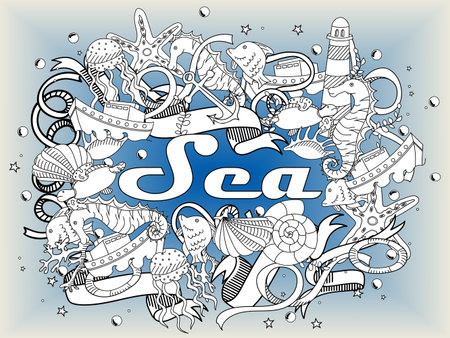 Sea line art design vector illustrationのイラスト素材