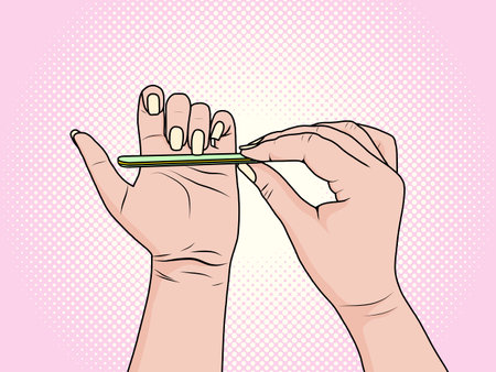 Homemade beauty salon. Cost savings. Caring for fingernailsのイラスト素材
