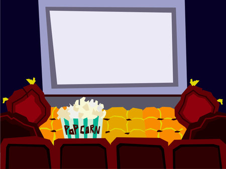 Cartoon Flat cinema hall interior vector illustrationのイラスト素材