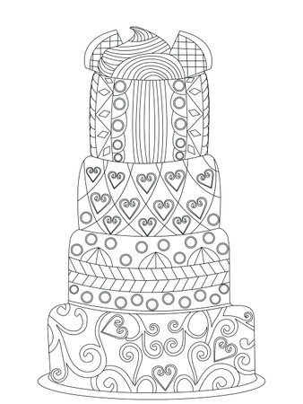 Cake coloring vector for adultsのイラスト素材