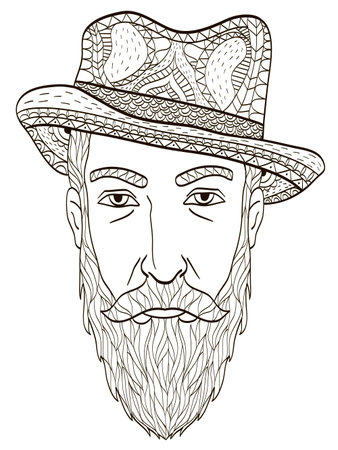 Head of an elderly man with a beard Coloring book vector for adultsのイラスト素材