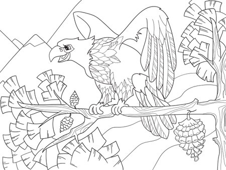 An eagle on a tree branch.のイラスト素材