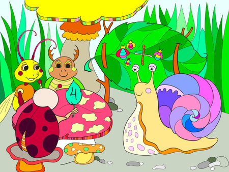 Insects learn math coloring for children cartoon vector illustrationのイラスト素材
