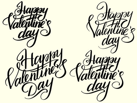 Set Happy Valentines Day Typographic Lettering isolated on retro color. Black lettersのイラスト素材