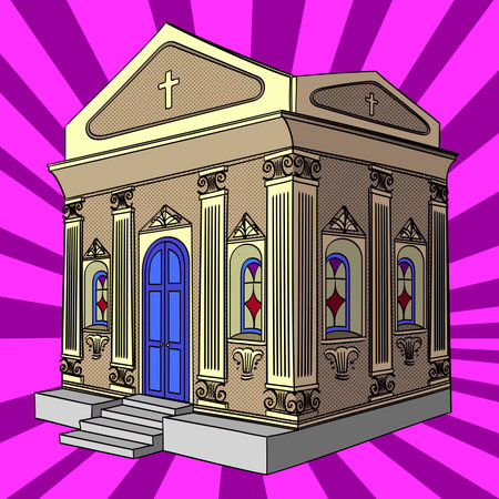 pop art vector illustration. Crypt, cemetery church buildingのイラスト素材