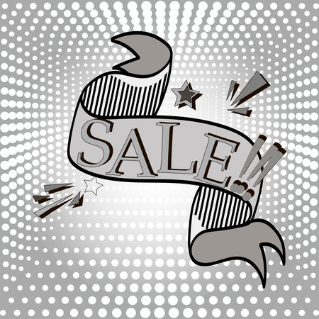 An inscription of a sale on a pop art background. Gray shades of vector illustrationのイラスト素材