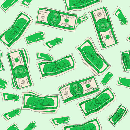 Seamless. Shades of green. One hundred dollars of banknotes, finance, bank. Paper moneyのイラスト素材