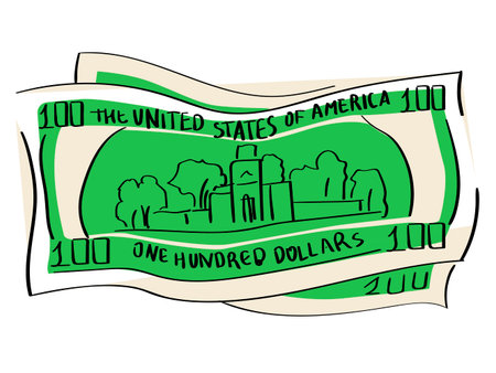 A hundred dollars object on a white background. Independence Hallのイラスト素材