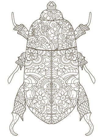 Darkling beetle. Anti Stress Coloring Book. Vector object Egyptian beetle. Black lines on a white background.のイラスト素材