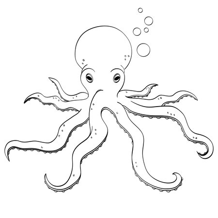 Sea animal, octopus. Inhabitant of the depths of the ocean. Object on white background. Coloring bookのイラスト素材