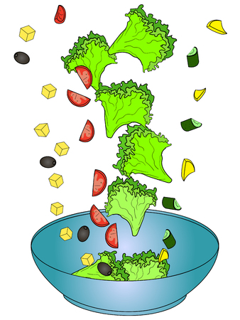 Ingredients Greek salad or Horiatiki salad. Proper nutrition. Food vector illustration.のイラスト素材
