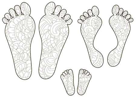 Footprints, dad, mom and baby. Anti stress coloring, vector illustration for adultsのイラスト素材