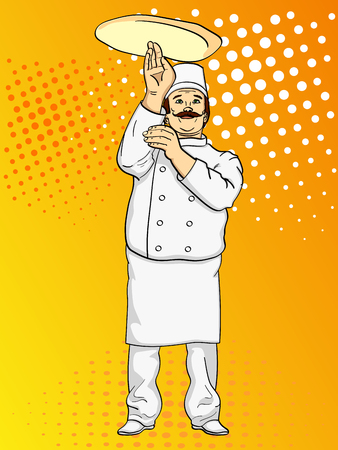 Chef tossing pizza dough pop art style.のイラスト素材