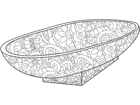 Adult antistress coloring bathroom is a room pattern, astrakhan. Vector illustration of black lines doodle, white backgroundのイラスト素材