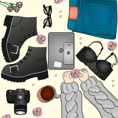 Stylish fashionable clothes lookのイラスト素材