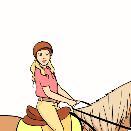 equestrian sport for children. Isolated on white background. Vector illustration. Color book styleのイラスト素材