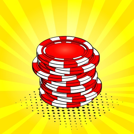 Pop art background, sun, vintage, yellow color. Playing chips, casino. Vectorのイラスト素材
