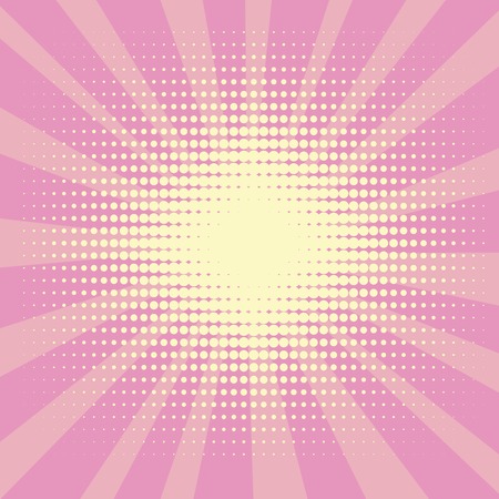 Pop art background, the rays of the sun of yellow color turn into pink or crimson.Circles, balls of different shapes. Vector illustrationのイラスト素材