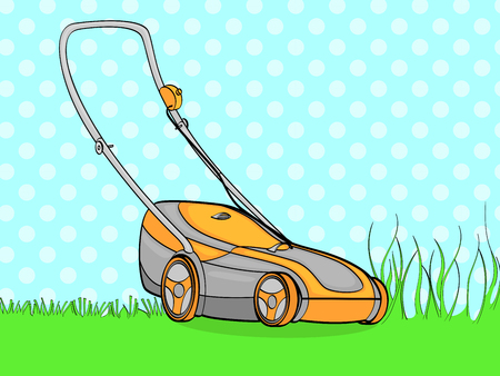 pop art background, blue. Electro machine, lawn mower. We remove the grass. rasterの写真素材