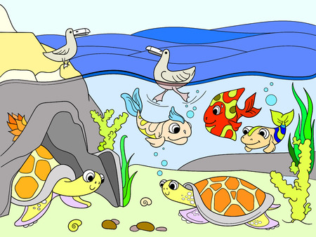 wetland landscape with animals color raster for adultsの写真素材
