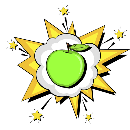 Blast text bubble. Proper nutrition, green apple. Vector illustration Isolated object on white background.のイラスト素材