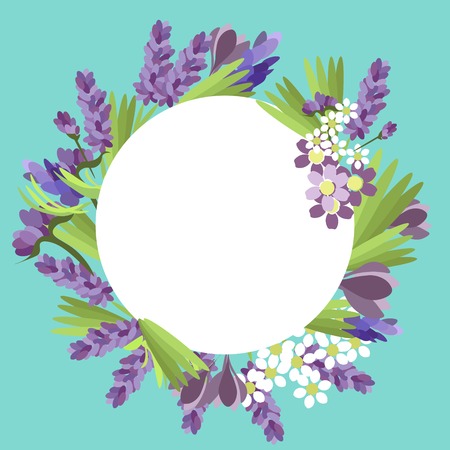 Frame of flowers. Preparation for an inscription or drawing. In minimalist style. Flat isometric vectorのイラスト素材