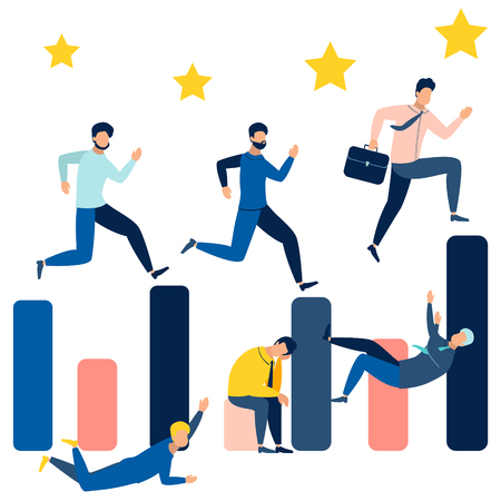 Business people running on the bar chart. Can use for web banner, infographics, hero images. In minimalist style. Flat isometric vectorのイラスト素材