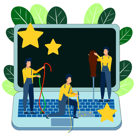 Computer breakdown. Service staff, laptop repair. In minimalist style. Cartoon flat Vectorのイラスト素材