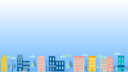 Seamless pattern. Street of houses and trees. Infinite city. In minimalist style. Flat isometricのイラスト素材