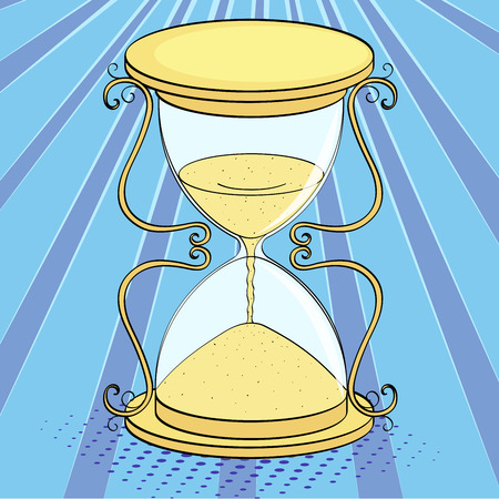 Pop art background, imitation of comics. Hourglass, time. Rasterの写真素材