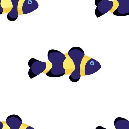 Seamless background, Exotic Fish. In minimalist style. Cartoon flat vectorのイラスト素材