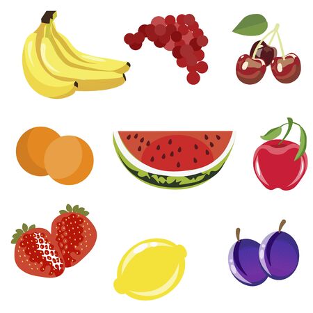 Set of fruits isolated on white background. In minimalist style Cartoon flat vectorのイラスト素材
