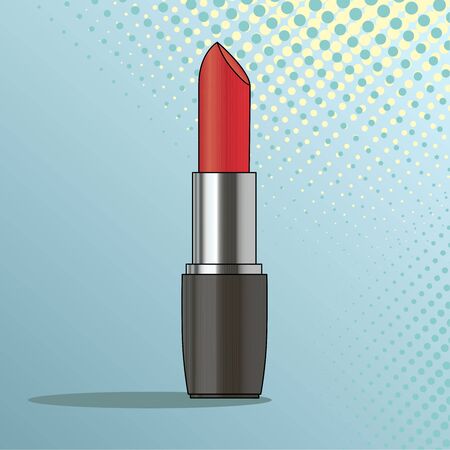 Red lipstick. Pop art background. Imitation of comics style. Rasterの写真素材