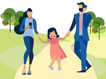 The child suffers from indifferent parents. In minimalist style Cartoon flat rasterの写真素材