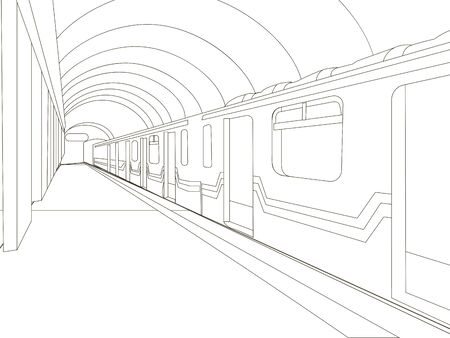 Underground. The train car is at the station. Coloring vectorのイラスト素材