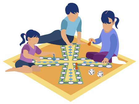 Tabletop game. Children playing on the floor, self employment. Flat style Cartoon vectorのイラスト素材