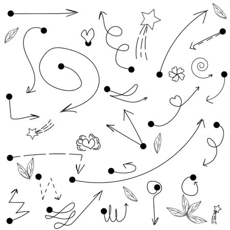 Hand drawn set elements, black on white background.のイラスト素材