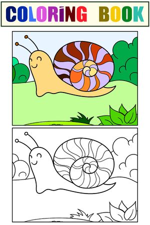 Children color and coloring, slug. Snail in the nature. Vector illustrationのイラスト素材