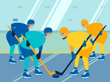 Hockey competition. In minimalist style. Cartoon flat raster illustrationの写真素材