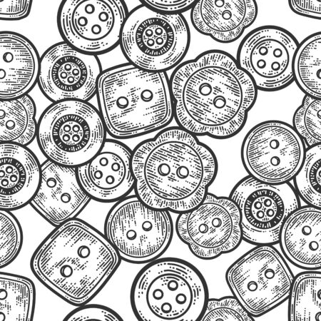 Seamless set of five buttons. Apparel print design. Scratch board imitation. Black and white hand drawn image.のイラスト素材