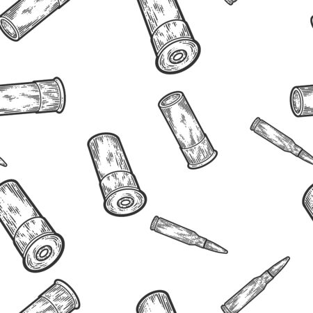 Seamless set. Five bullets stand nearby. Scratch board style imitation.のイラスト素材