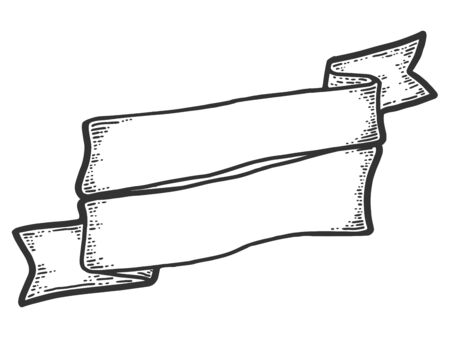 Holiday subject, double ribbon. Sketch scratch board imitation. Black and white. Engraving raster illustration.の写真素材