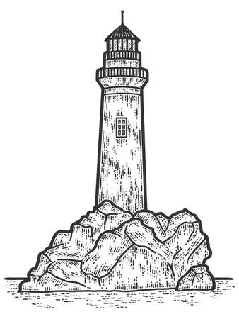 Lighthouse engraving vector illustration. Sketch scratch board style imitation.のイラスト素材