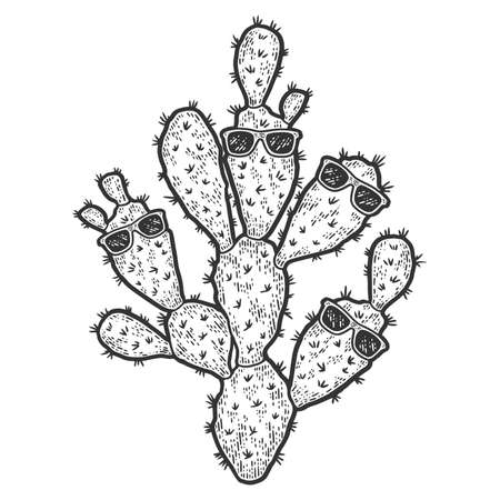 Plants, cactus with glasses. Sketch scratch board imitation.の写真素材