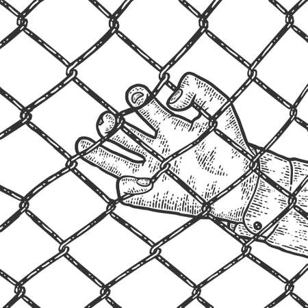 Close up of the fingers of a man hand on a metal fenceのイラスト素材