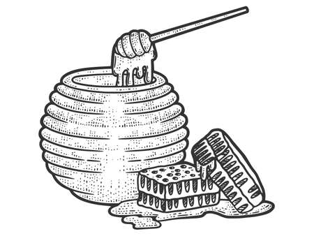 Beekeeping products, honey. Sketch scratch board imitation.のイラスト素材